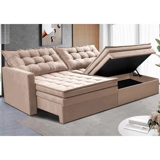 Sofá Sem Caixa Retrátil Baú 1,80m Cama inBox Secret Suede Velusoft Bege