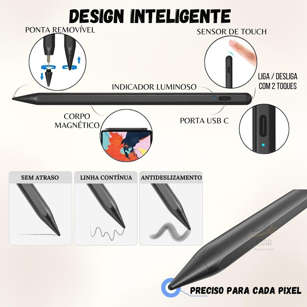 Caneta Stylus Premium Para Xiaomi Mi Pad 6s Pro 12.4 (2024