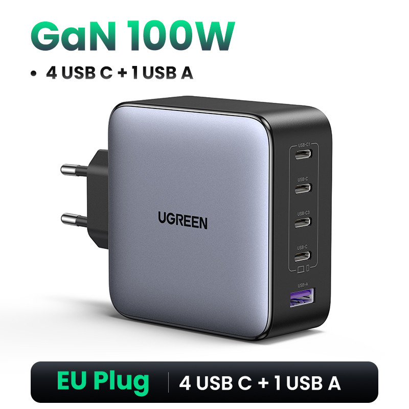Carregador De Parede Rápido Compacto Dobrável UGREEN 100W USB C , Nexode 4 Portas GaN Adaptador De Energia Para MacBook Pro/Air , iPad , iPhone 15 Galaxy S24 Ultra , Steam Deck , Google Pix