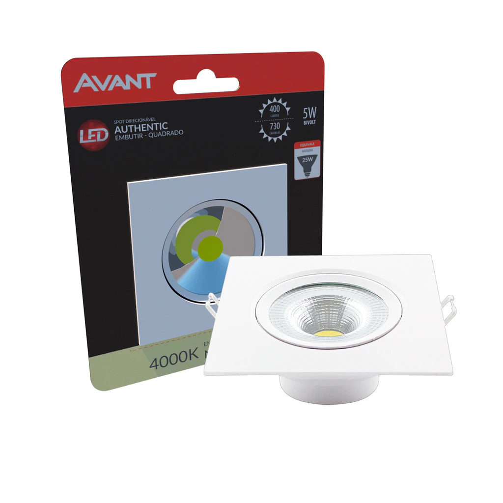 Spot Led Authentic Emb. Quadrado 5w 4000k 9cm BF Avant