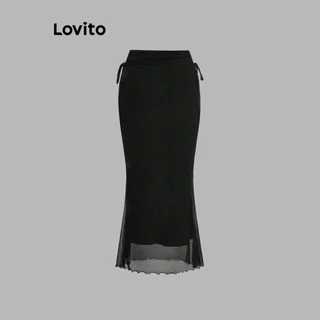 Lovito Saias casuais lisas de sereia com cadarço para mulheres L102AD267