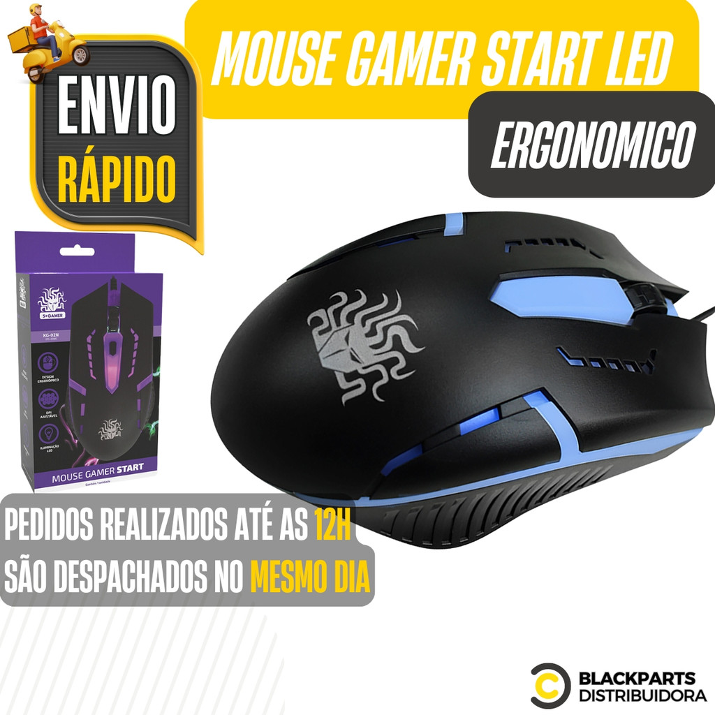 Mouse Ergonômico Gamer Start Led Para Jogo Com Fio 1,6m | Shopee Brasil