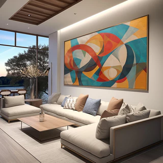 Quadro Decorativo 110x80cm Mosaico Linhas e Círculos Hall da Luxo Sala Quarto Casa Decoração De Parede Mdf Adesivo