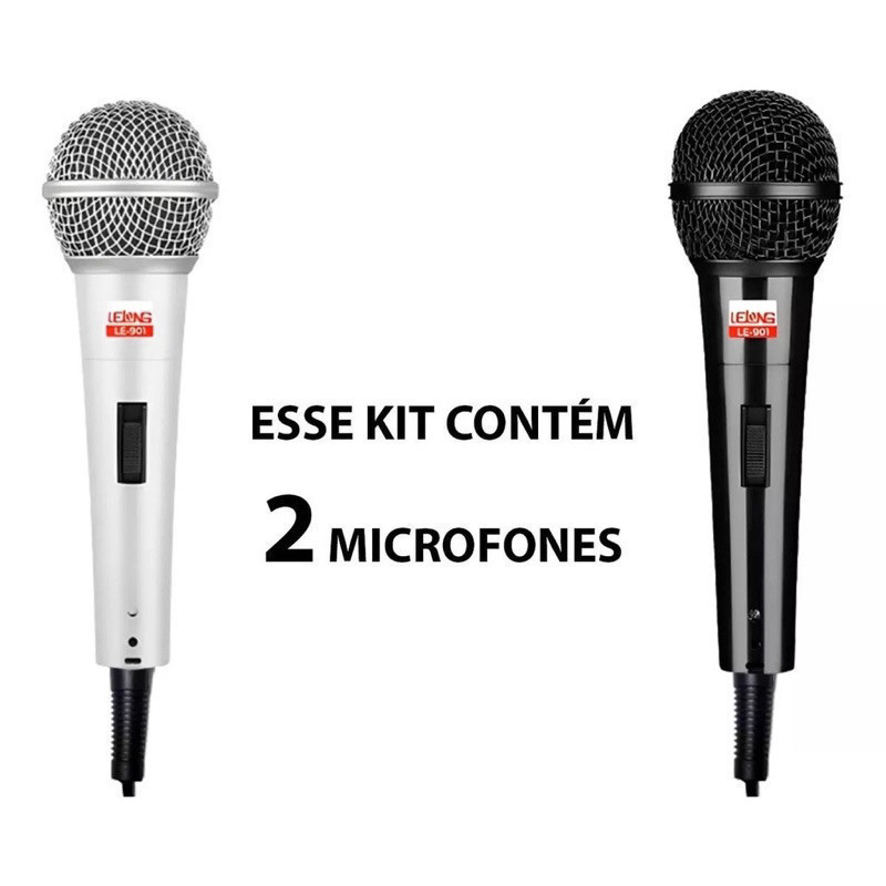 Kit Microfone Profissional Com 2 Unidades Com Fio Dinâmico Lelong LE-901