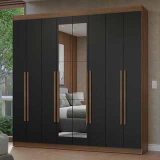 Guarda-Roupa Casal 8 Portas Batentes com Espelho Rustic/Preto/Rustic Netuno Madesa em Oferta na Shopee