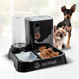 Kit Comedouro e Bebedouro Dupla Função Dispenser de ração e Porta Petiscos 1 Litro de Água Cães e Gatos