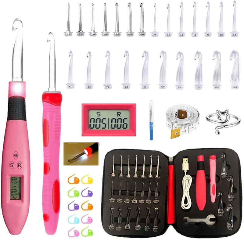 24pcs Conjunto de Agulhas de Crochê com Contador Kit de Agulhas de ...