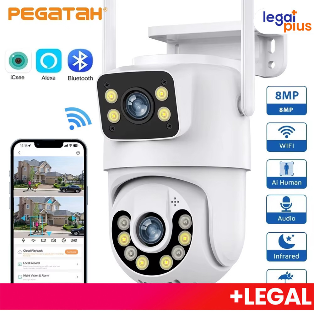 Câmera De Segurança Lente Dupla ICSEE IP66 Wi-Fi 360° Sensor Movimento Visão Noturna 2 em 1 Fixa + Giratória