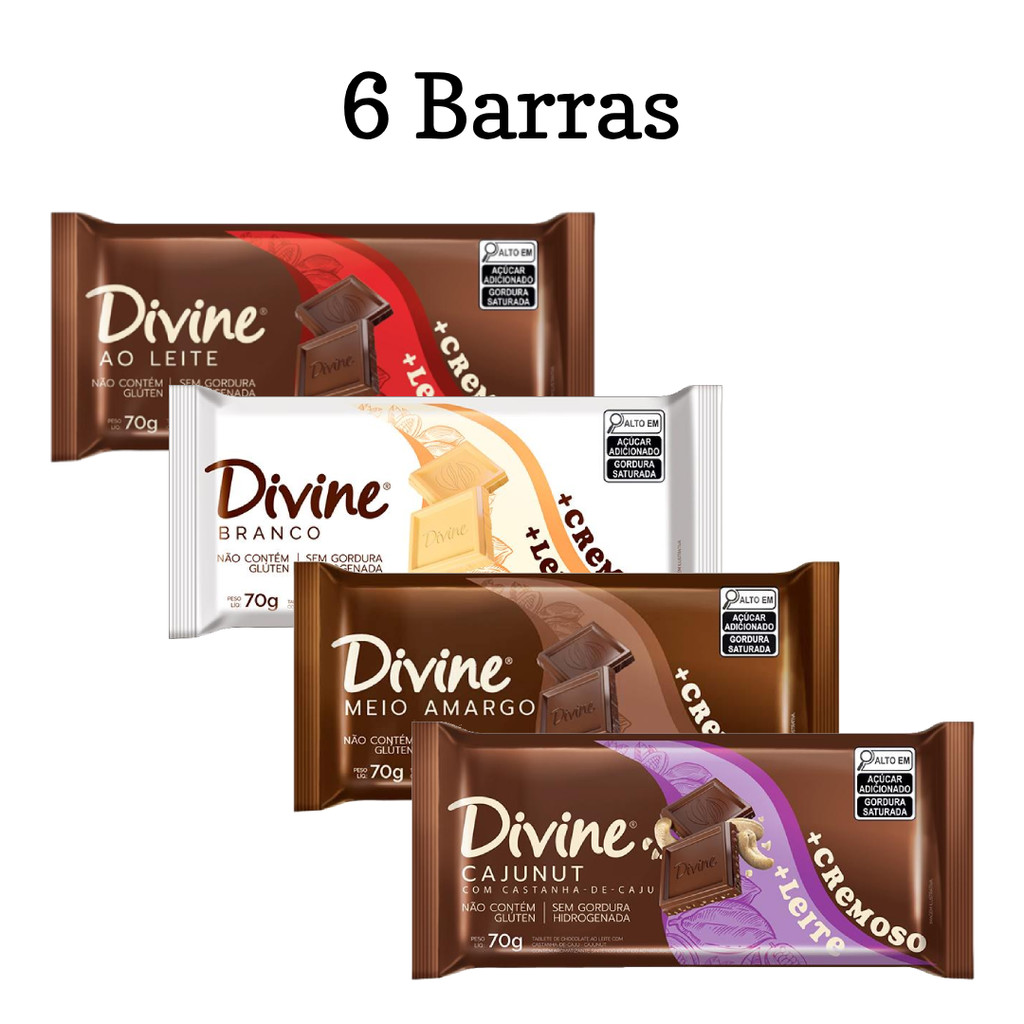 6 Unidades Barra Divine Mais Cremoso 70g | Shopee Brasil
