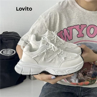 Lovito Sapatos esportivos lisos com cadarço para pai tênis de sola grossa para mulheres LFA32421