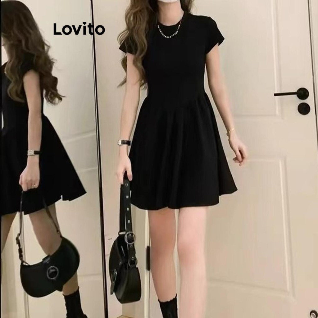 Lovito Vestido básico liso casual para mulheres LNE58287