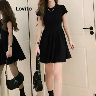 Lovito Vestido básico liso casual para mulheres LNE58287