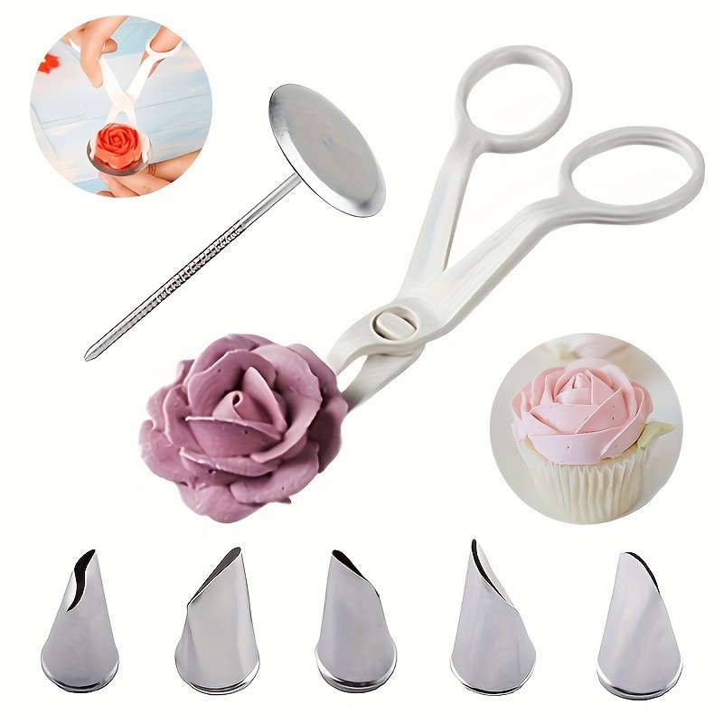 Ferramenta Decorativa de Bolo 7pcs Bocal Decorativo Rosa Decorativo Tesoura Decorativa Pregos Decorativos