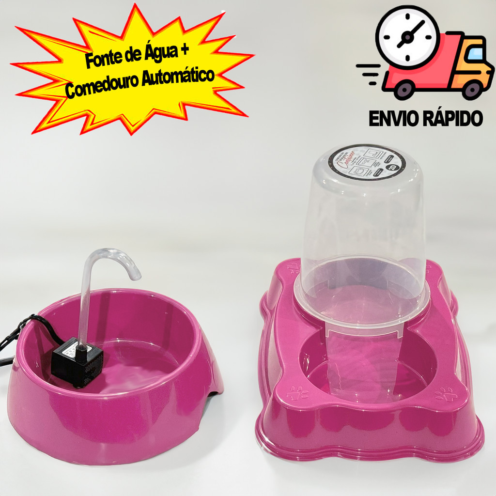 Comedouro Automático 1,5 L + Bebedouro Fonte De Água Cachorro e Gato