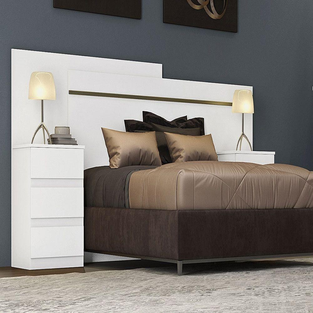 Cabeceira Box Casal Logan Com 2 Mesas De Cabeceira Branco