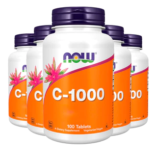 Kit 5x Vitamina C 1000mg Now Foods C-1000 Rosa Mosqueta 100tabs /Made in Usa