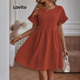 Lovito Vestido casual simples com babados em camadas para mulheres LNL77040