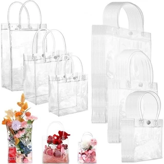 10pcs Sacos De Presente De Plástico PVC Transparente Reutilizável Com Alças Transparentes Para O Dia Dos Namorados Boutique Dama De Honra Casamento Ducha De Bebê Festa De Aniversário Favor