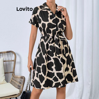 Lovito Vestido frontal casual com botão de leopardo para mulheres LBL16577