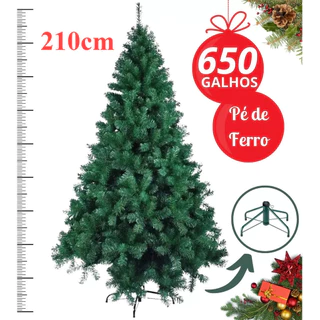 Árvore de Natal Pinheiro Tradicional 210 cm com 650 Galhos Densos - Decoração de Luxo