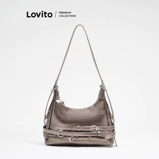 (Lovito Premium) Elegante Simples Metal Boa Textura Escritório Luxo Crescent Bolsa para Mulheres L103FD015
