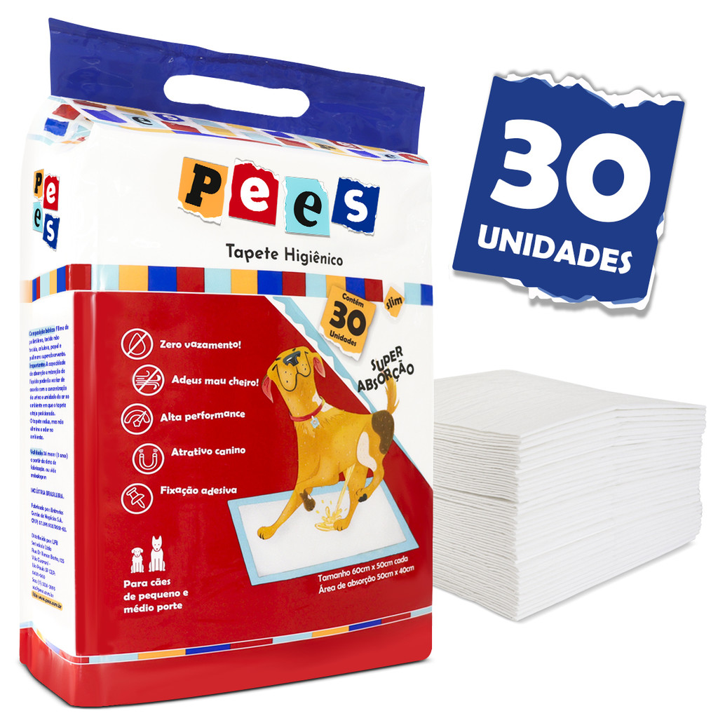 Tapete Higiênico Slim Pees Para Cães 30 Unidades 50x60cm