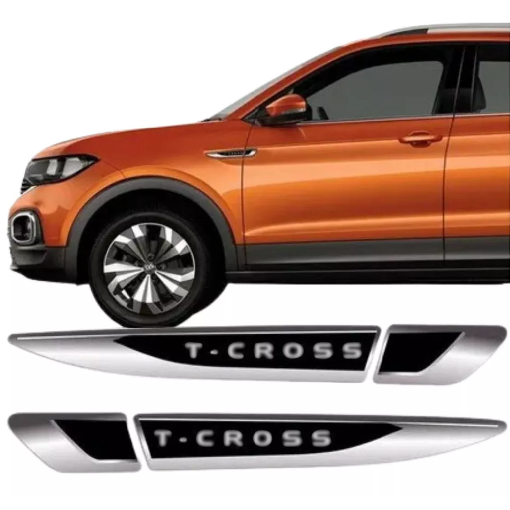 Kit Par Emblema Aplique Lateral Volkswagen T-cross 2019 2020 2021 2022 2023 2024