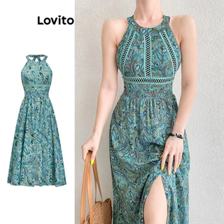 Lovito Vestido elegante com estampa geométrica Paisley e frente aberta para mulheres L105MD559