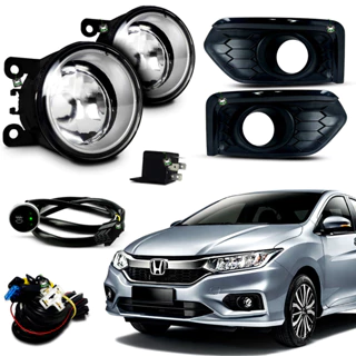 Kit Farol Auxiliar Milha Honda City 2018 2019 2020 2021 Moldura Preta Botao Touch