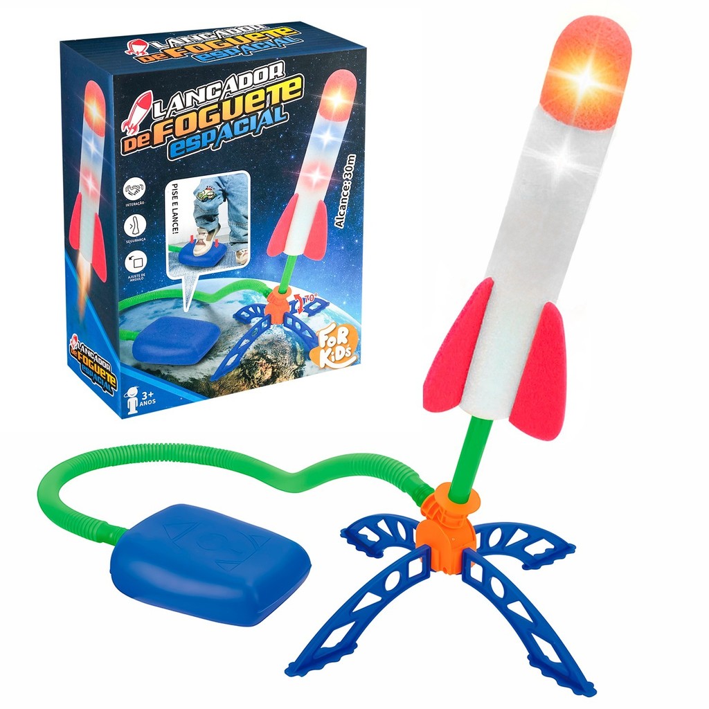 Foguete Espacial Brinquedo Interativo Com Luz Led Base Ajustável Lança ...