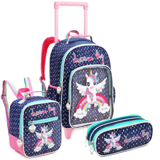 Kit Mochila Carrinho Estojo Lancheira Dream Big Unicórnio em Oferta na Shopee