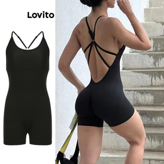 Lovito Macacão esportivo liso de cor pura para mulheres LNL73159