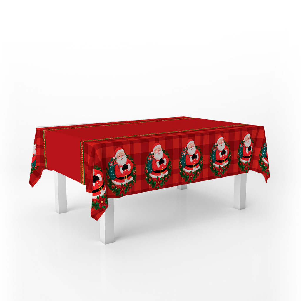 Toalha De Mesa Natalina Xadrez Noel 300x140cm 10 Lugares Festas Natal Final Ano