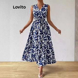 Lovito Vestido floral elegante com renda para mulheres LNL73298