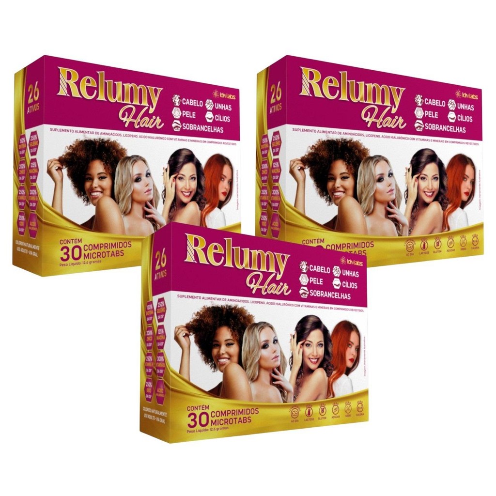Kit Relumy Hair Com 3 Un De 30 Comprimidos Microtabs Cada | Shopee Brasil