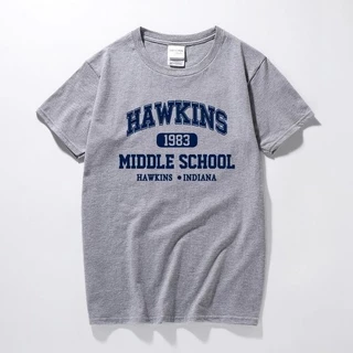 Camiseta Masculina HAWKINS Stranger THINGS 100% Algodão Fio 30.1 CINZA Camisa Estilo