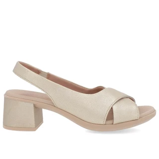 Sandália Fem Usaflex Couro Salto Bloco Dourado UC0205004 em Oferta na Shopee