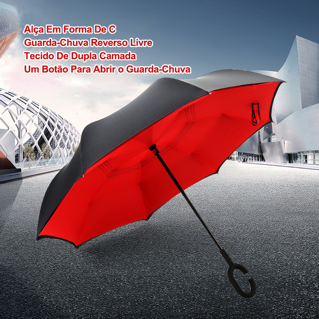 Guarda Chuva Invertido Grande Corta Vento Resistente Reforçado Tecido Duplo Para Carros
