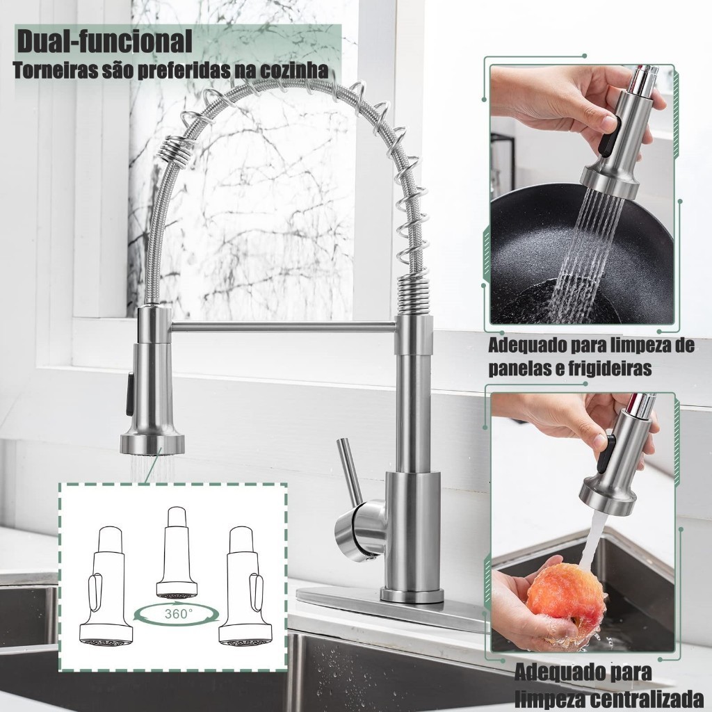 Torneira Cozinha Gourmet Misturador Ducha Duo Spray Preto Torneiras extraíveis premium FABN