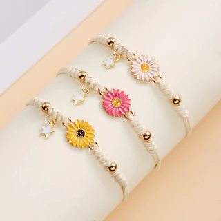 Pulseira Moda Margarida Girassol Estrela Pulseira Para Mulheres Homens Artesanal Trançado Ajustável Acessórios Sorte Jói