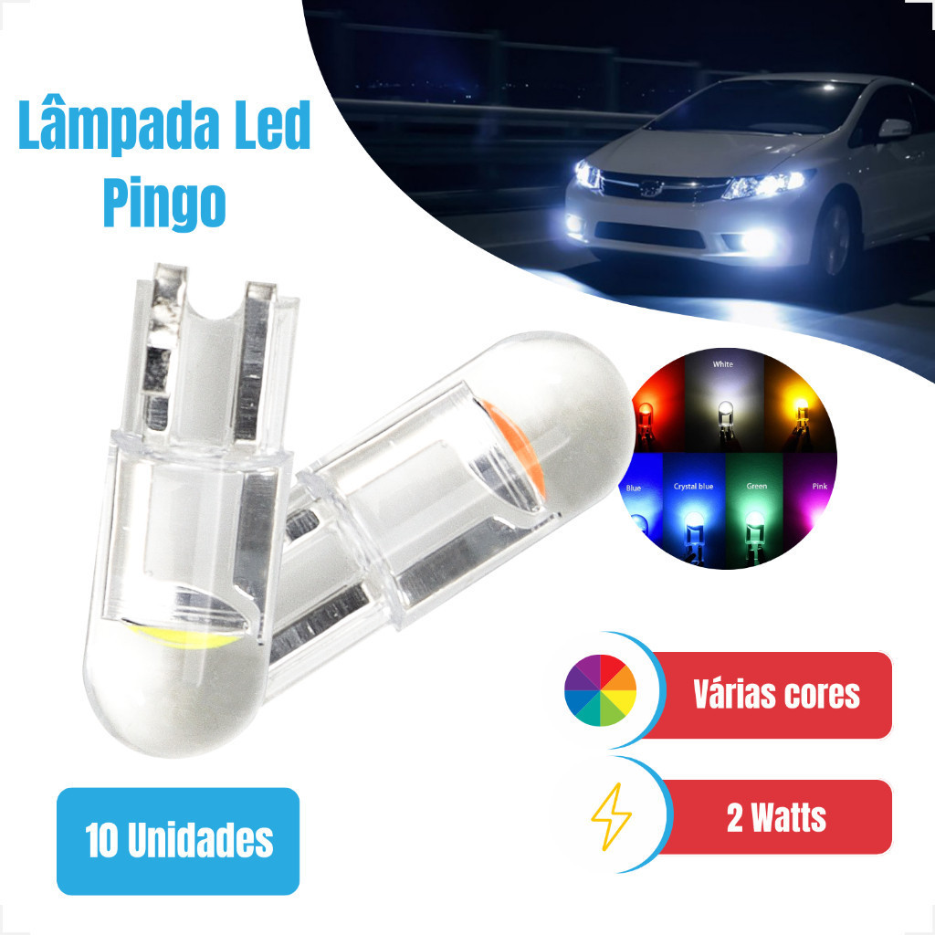Kit 10 Lâmpada Led Pingo T10 9mm 23mm 0,36w COB 0,03A-DC12V Iluminação ...