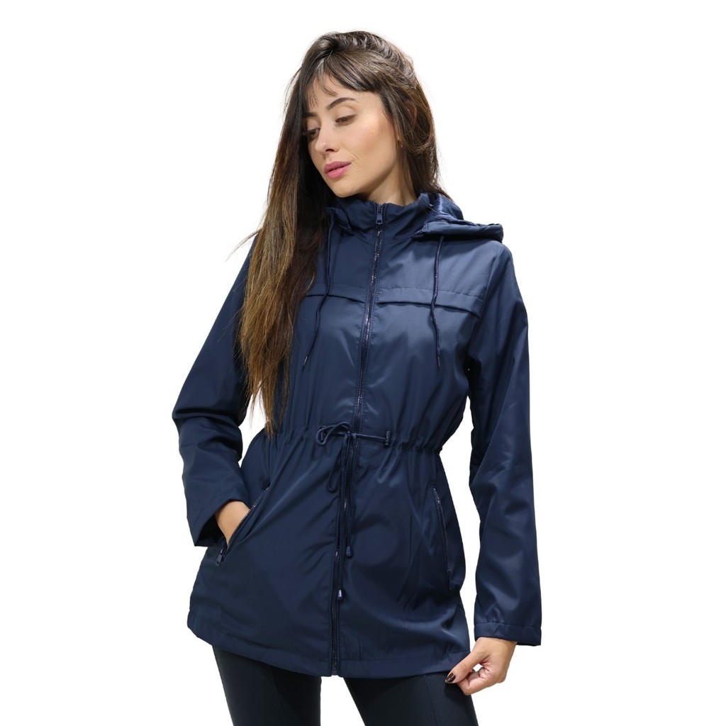 Jaqueta Corta Vento Estilo Parka Ultraleve Safira Ajuste Cintura P ao ...
