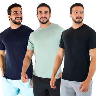 Kit 3 Camisetas Masculina Básica Lisa Slim Suede Gola Redonda
