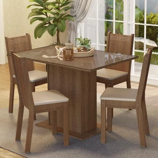 Conjunto Sala de Jantar Mesa Tampo de Vidro 4 Cadeiras Rustic/Bege Camélia Madesa em Oferta na Shopee