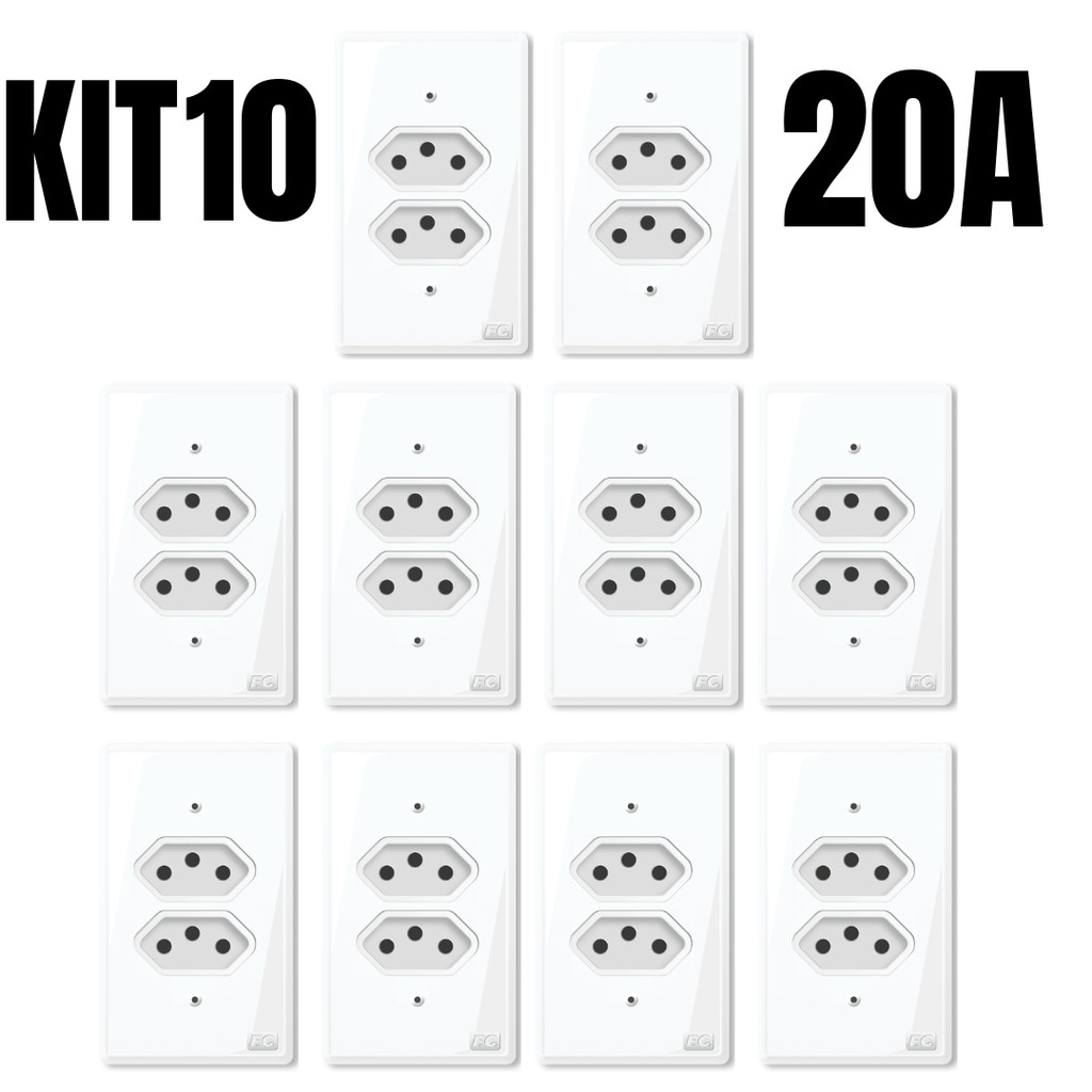 Kit 10 tomadas duplas 20 amperes conjunto 4x2 tomada dupla 20a | Shopee ...