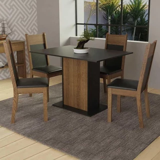 Conjunto Sala de Jantar Madesa Sheila Mesa Tampo de Madeira com 4 Cadeiras - Rustic/Preto em Oferta na Shopee