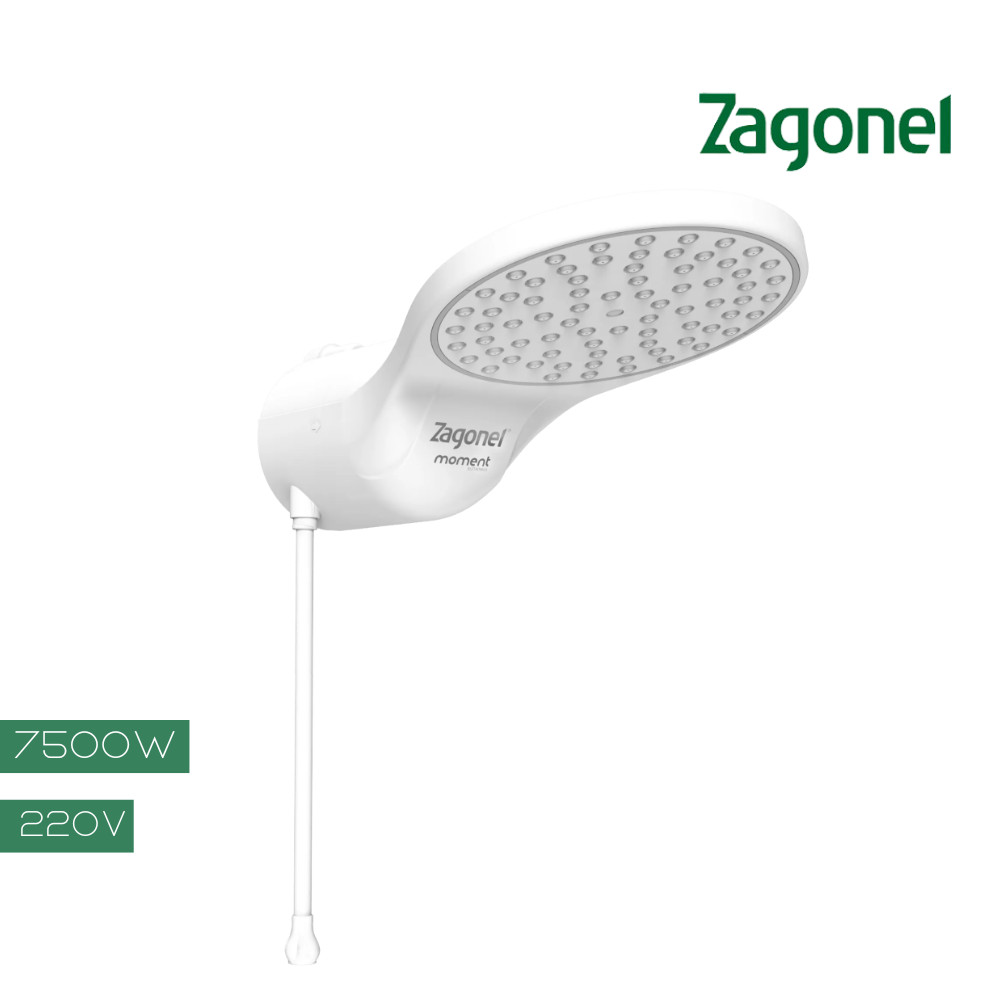 Chuveiro Ducha Moment Eletrônica Zagonel 7500W 220V Branco CX.PR Regulagem De Temperatura Banheiro Casa Banho Água