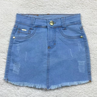 Saia Jeans Clara Infantil e Juvenil para Meninas Adolescentes barra Desfiada Primavera/Verão 2024