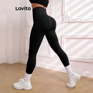 Lovito Legging esportiva de cor pura lisa esportiva para mulheres LNL75013