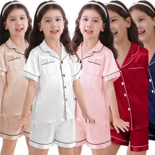 Pijama Infantil Americano Unissex Cetim de Seda com Elastano Short Camisa Manga Curta botões Bolso em Oferta na Shopee